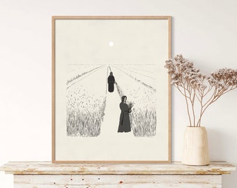 Ruth & Boaz, Biblical Art, DIGITAL ART PRINT, Modern Christian Art, Religious Art, Ruth Meets Boaz In The Barley Field