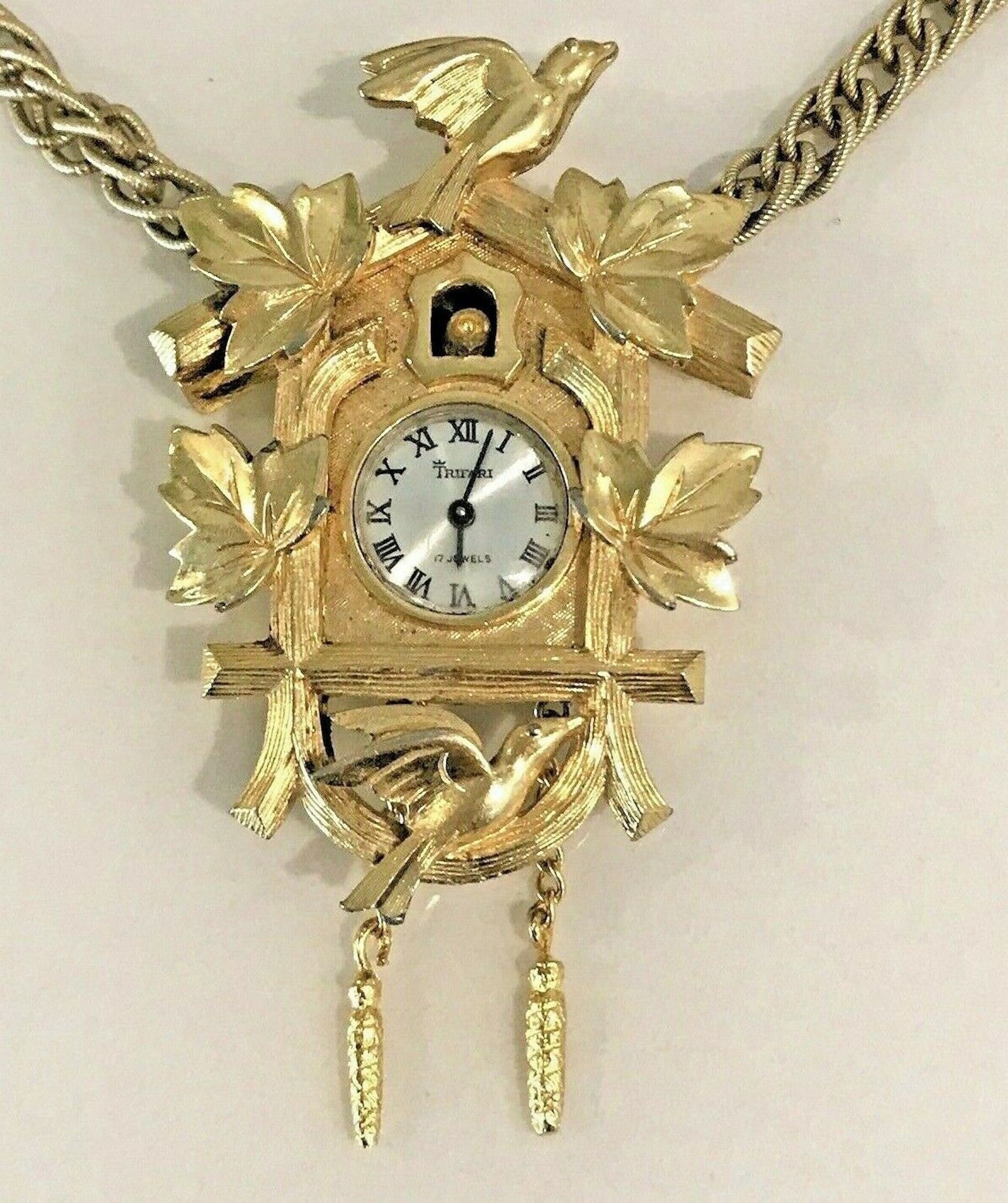 Vintage TRIFARI CUCKOO CLOCK Necklace Signed 1960s Birds Etsy