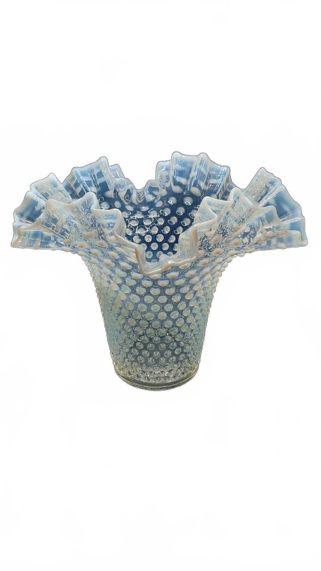 Vintage Fenton Moonstone Opalescent Hobnail Large Ruffled Vase 1940s - Etsy