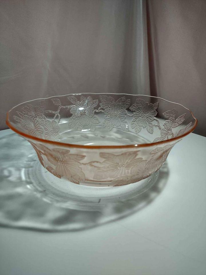 Pink Depression Glass Dogwood Pattern Serving Bowl Rare Etsy