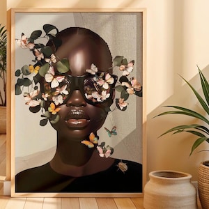 Butterfly Woman Art Print: Afrocentric Boho Wall Decor