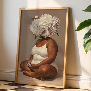 Curvy Black Woman Meditation Canvas: Flower Head Art