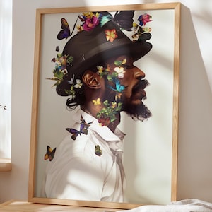 Black Man Wall Art, Modern Black Man Art, Black Wall Art, Black Art Print, Black Man Flower, Black Man Fashion Art, Abstract Black Art Print