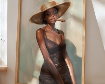 Lámina artística de mujer negra: decoración de comedor estilo vintage