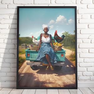 Black Woman Art Canvas Print: Bohemian Farmhouse Artwork