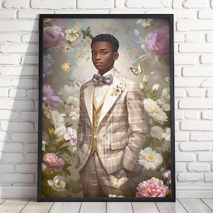 Black Boys Art, Bridgerton Art Print, Black Boy Wall Art, Black Boy Canvas Art, Black Boho Floral Art, African American Art Print, Black Art