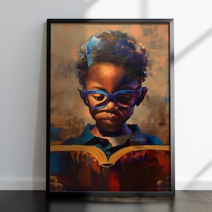 Black Boy Reading Art, Black Boy Joy Reading Poster, Black Boy Nursery Canvas Print, Black Boy Artwork, Black Kid Art