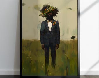 Black Man Flowers Print: Black Man Art, Masculine Art, Male Decor, African American Art, Interior Design, Contemporary Art, Botanical