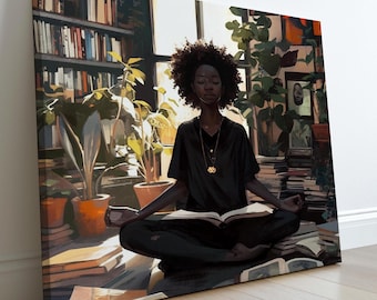 Black Woman Yoga Art Print: Bohemian Meditation Pose