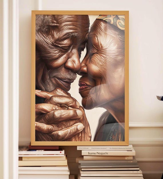 Black Couple Art Print: Old Lovers Portrait, Soulmate Wall Decor