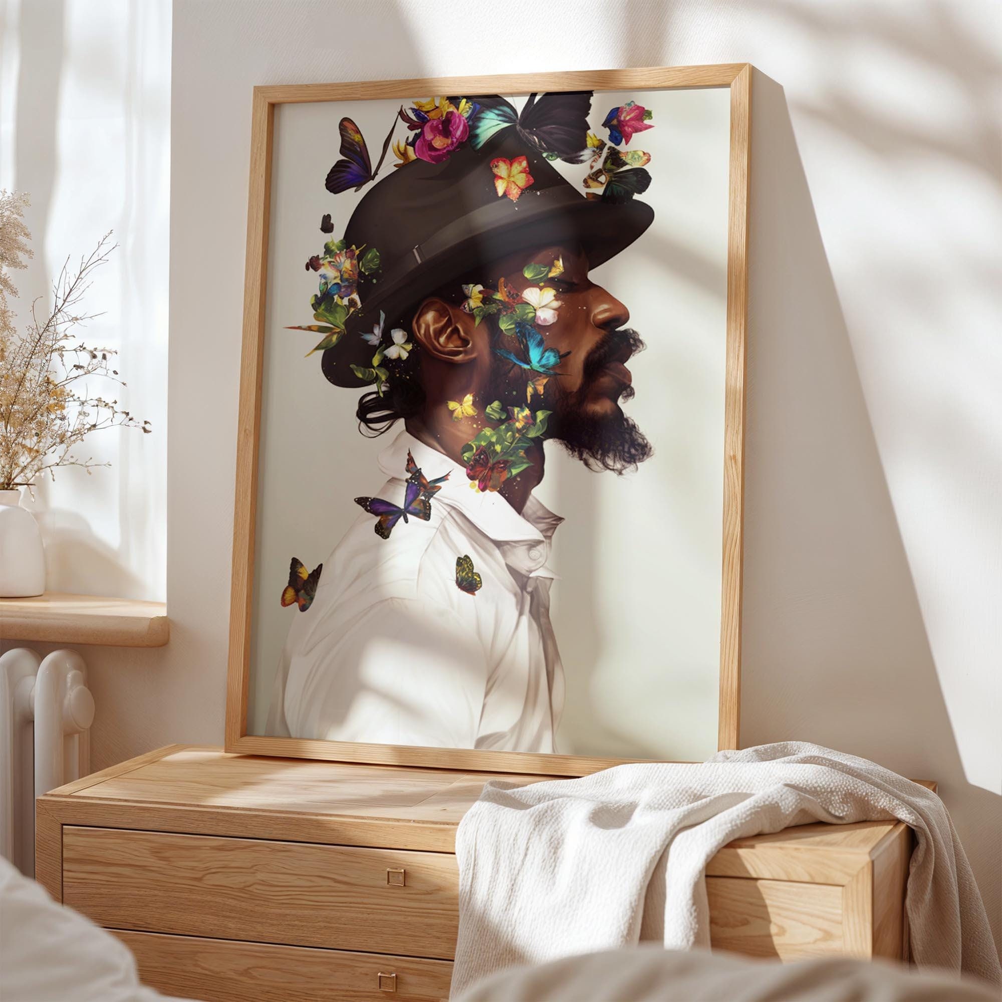 Modern Black Man Art Print: Abstract Floral Minimalist Wall Art