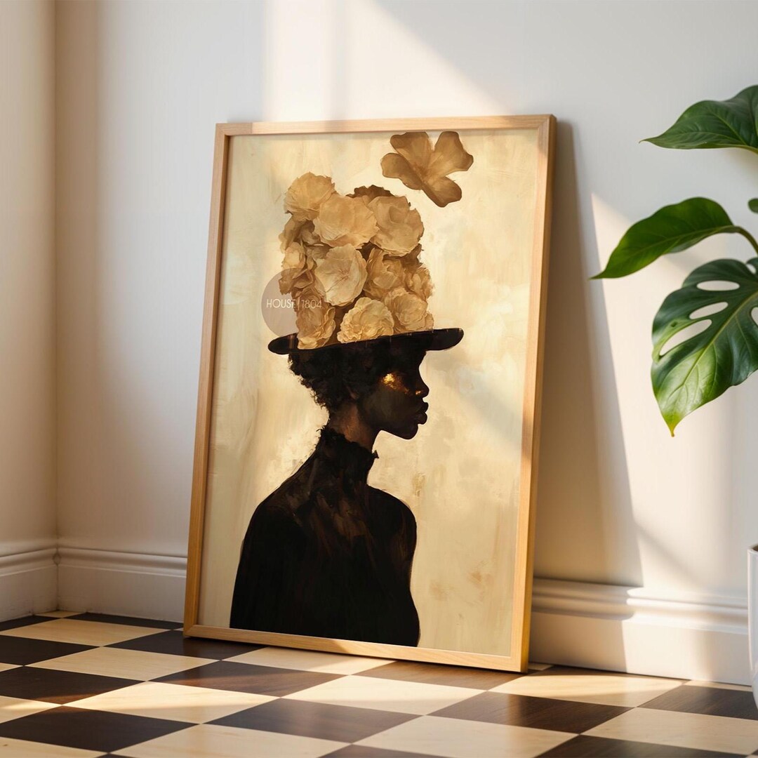 Black Woman Art Print: Gold Accent Abstract, Framed Canvas - Etsy