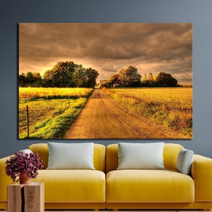 Stampa su tela con paesaggio autunnale su strada, extra large, arte murale moderna, poster con vista su strada, regalo di inaugurazione della casa ispiratore, decorazione murale alla moda