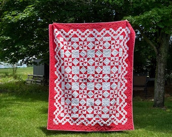 Red Tidings Quilt Pattern, red and white quilt pattern, star quilt pattern