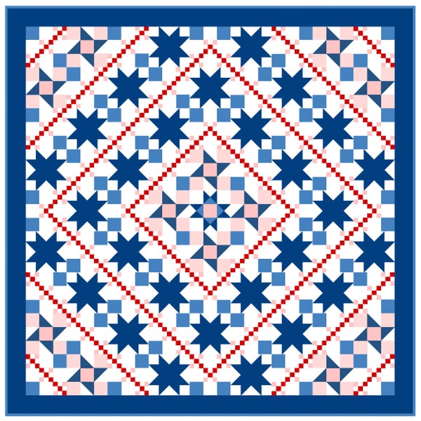 Stargazer quilt pattern, star quilt, chain quilt, americana quilt, advanced beginner