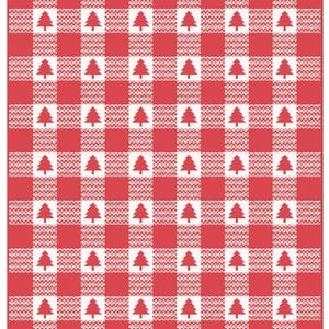 May include: Red and white checkered pattern with white Christmas trees throughout the design.