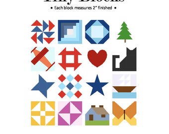 Patrón de bloque de edredón Tiny Blocks de 2", patrón de patchwork de papel base, patrón de FPP de estrella, corazón, casa, mariposa, avión, árbol, velero