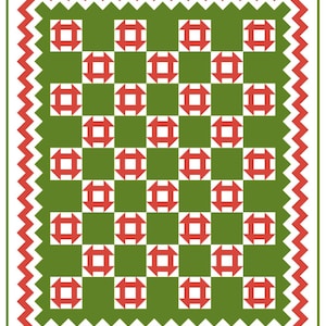 Het quiltpatroon van februari, churn dash-quilt, vliegende ganzenquilt, kerstquilt, tweekleurenquilt, rood en wit quiltpatroon