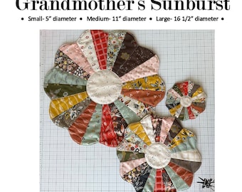 PDF VERSION- Grandmother's Sunburst pattern, dresden pattern, table topper pattern, quilted placemat pattern, coaster pattern