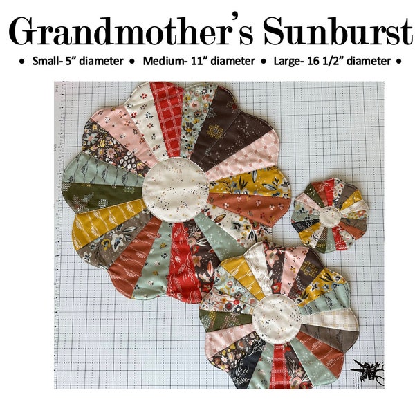 Grandmother's Sunburst pattern, dresden pattern, table topper pattern, quilted placemat pattern, coaster pattern