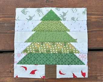 Evergreen quilt block pattern, tree block traditional piecing, quilted tree pattern, 9" 12" 18"