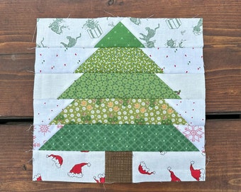 Evergreen quilt block pattern, tree block traditional piecing, quilted tree pattern, 9" 12" 18"