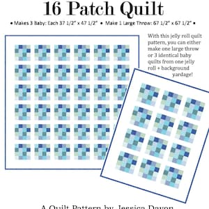 16 patch quilt pattern, jelly roll quilt, precut quilt, baby quilt, throw quilt, charity quilt pattern