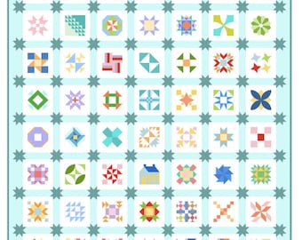 Wzór na kołdrę Scrappy Sampler Quilt Setting z 2024 roku, kołdra ze skrawków, kołdra próbna, kołdra w gwiazdki, wzór na kołdrę narzutową, wzór na kołdrę dla dziecka