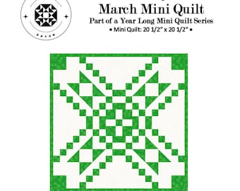 PDF VERSION- Lucky Mini quilt pattern, year long mini quilt series, March quilt, Saint Patrick's day quilt, green and white quilt