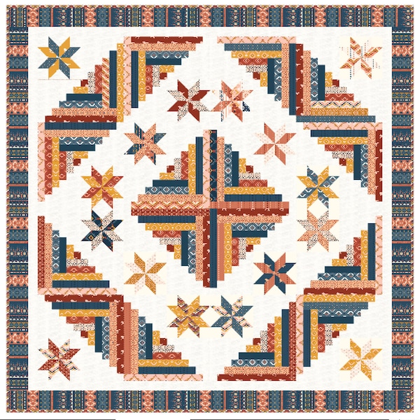 Starry Cabin quilt pattern, star quilt, log cabin quilt, baby quilt pattern