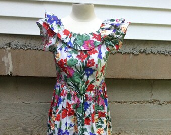 VTG Floral 90's Dress // Maty // Ruffke Sleeves // Short Dress // Ruffle Collar