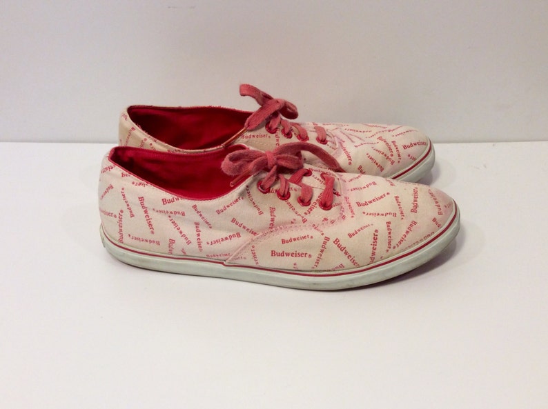 RARE Vintage Budweiser Tie Sneakers Official Product Canvas Sneakers Beer Brewery Anheuser Busch Size 7 Womens