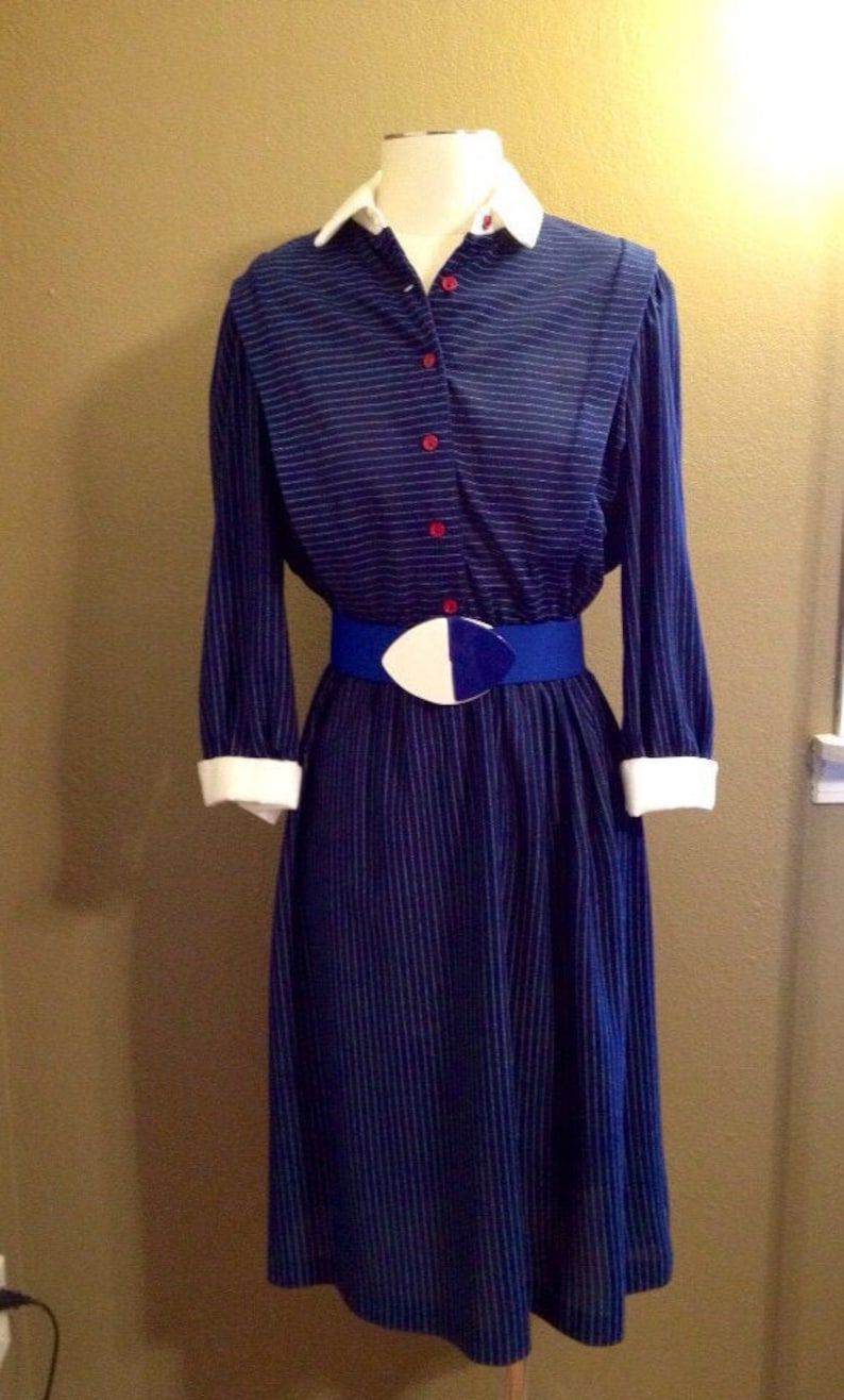 VTG Red White /& Blue Secretary Dress Long Sleeved Collared Jamie Size 16