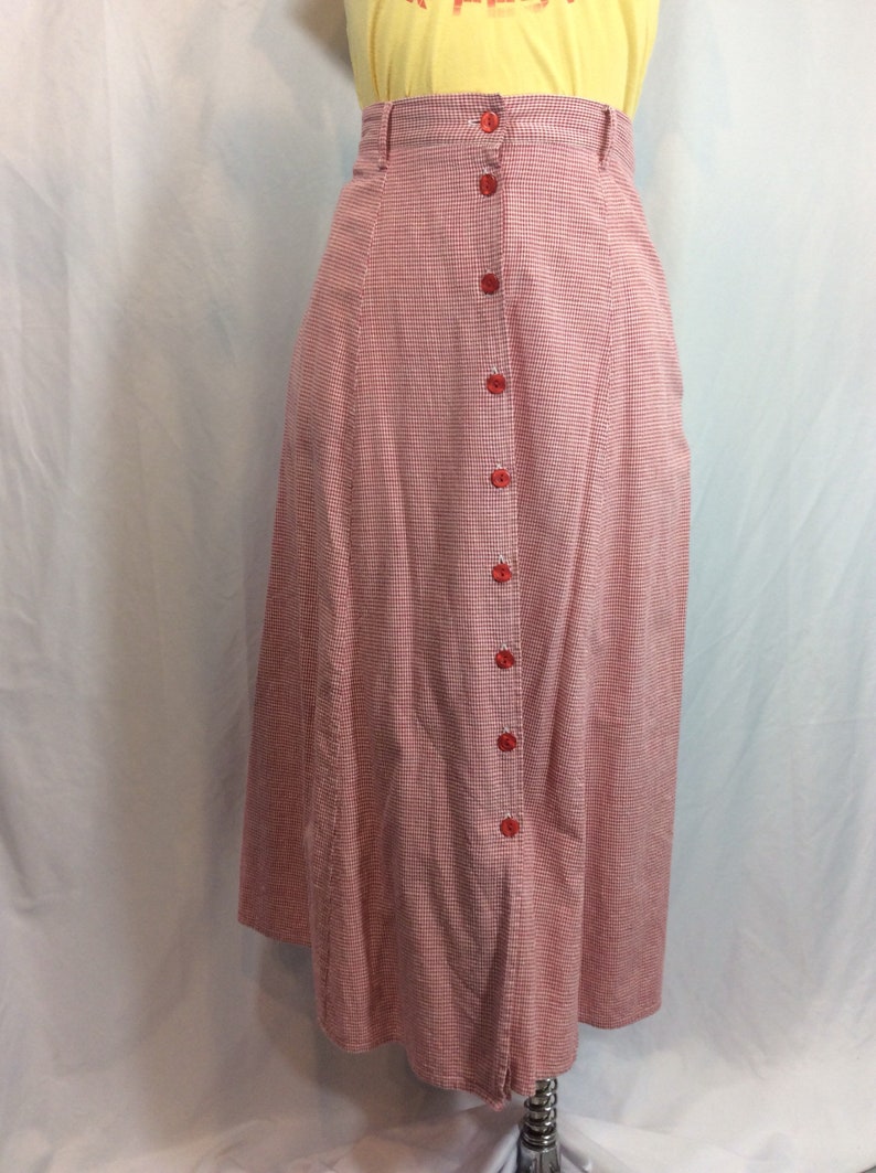 Size 12 The Villager Vintage Button Up Red Gingham Midi Skirt with Pockets