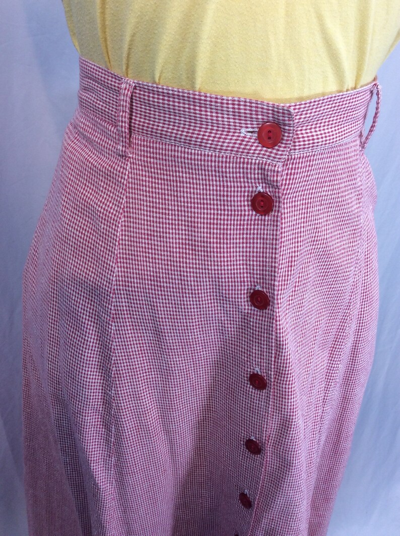 Size 12 The Villager Vintage Button Up Red Gingham Midi Skirt with Pockets