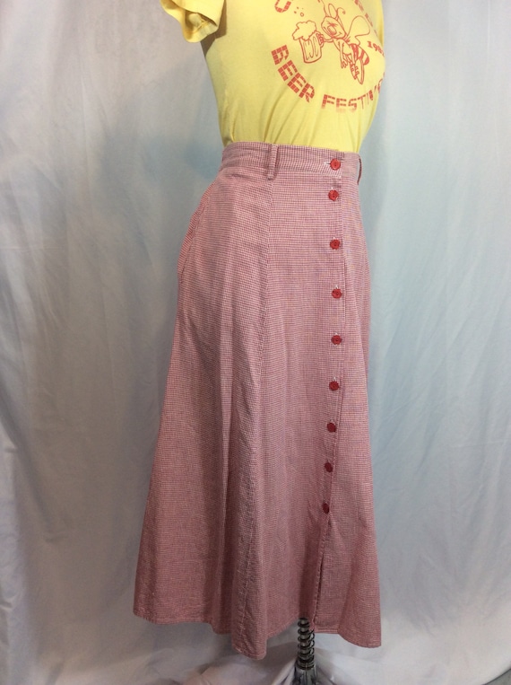 Size 12 The Villager Vintage Button Up Red Gingham Midi Skirt with Pockets
