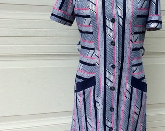 VTG zebrato Abito a righe rosa / / passanti / / Button Up / / taglia 44 / / rosa