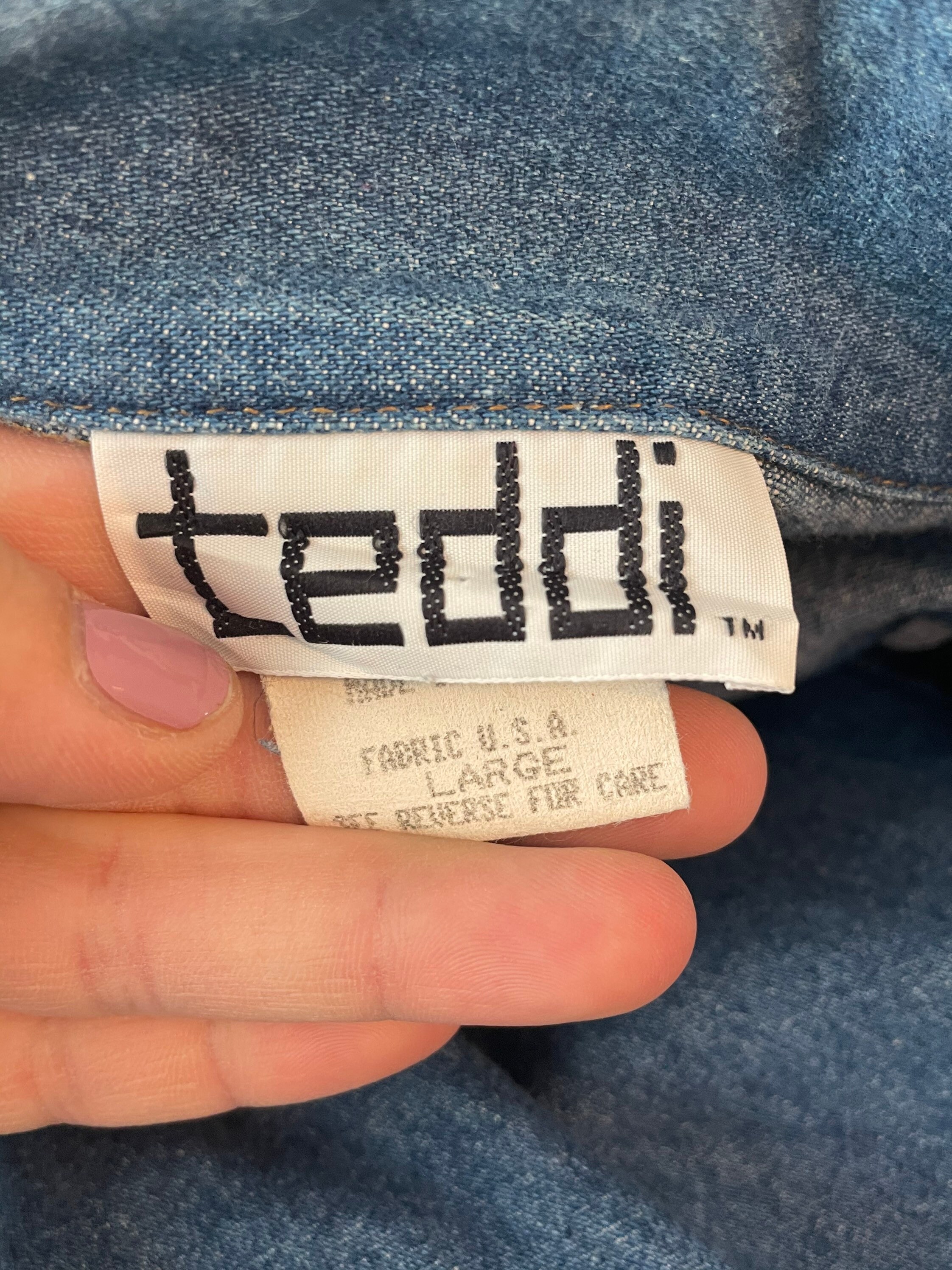 Vintage Teddi Denim Jacket With Embroidered Detail Size Large 