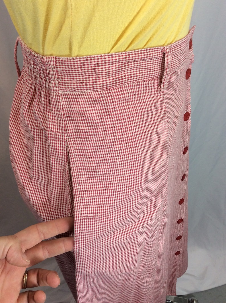 Size 12 The Villager Vintage Button Up Red Gingham Midi Skirt with Pockets