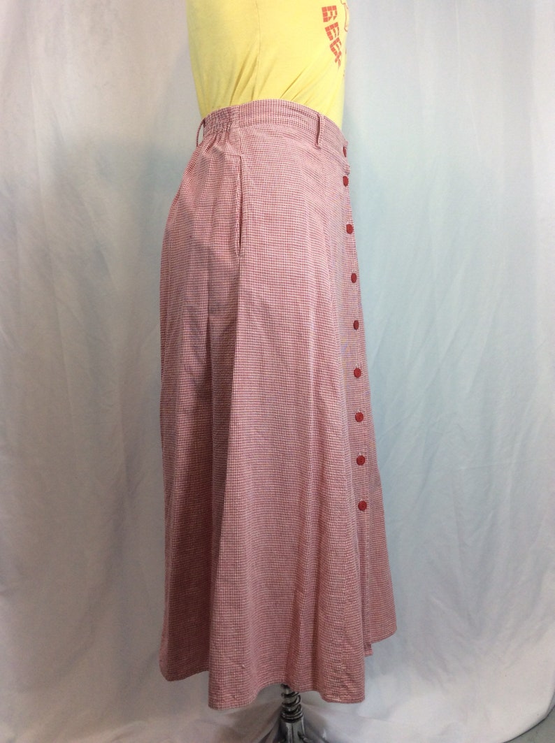 Size 12 The Villager Vintage Button Up Red Gingham Midi Skirt with Pockets