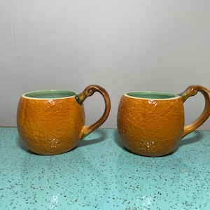 Vintage Set of 2 Ancora Italy Orange Ceramic Mugs