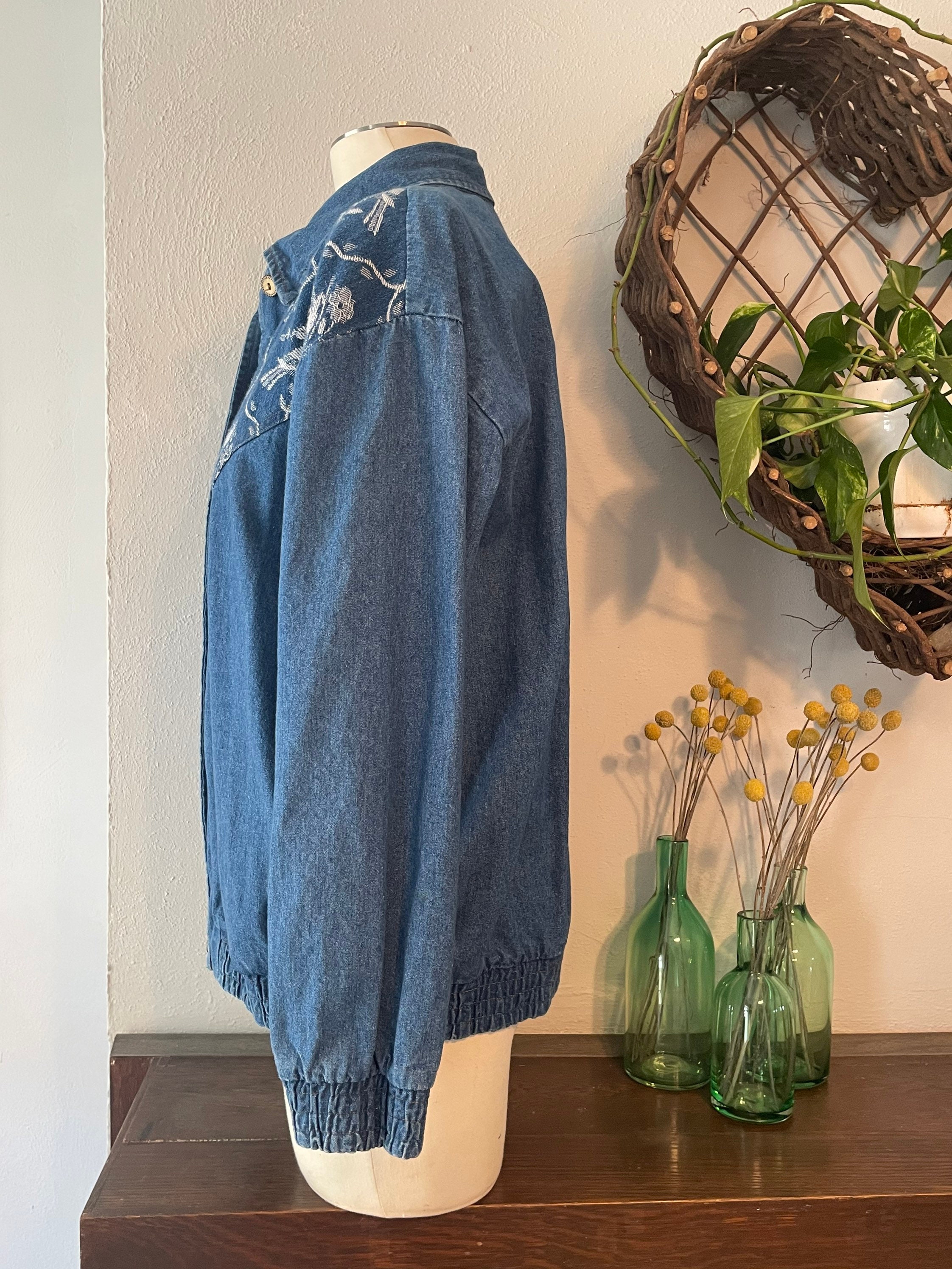 Vintage Teddi Denim Jacket With Embroidered Detail Size Large 