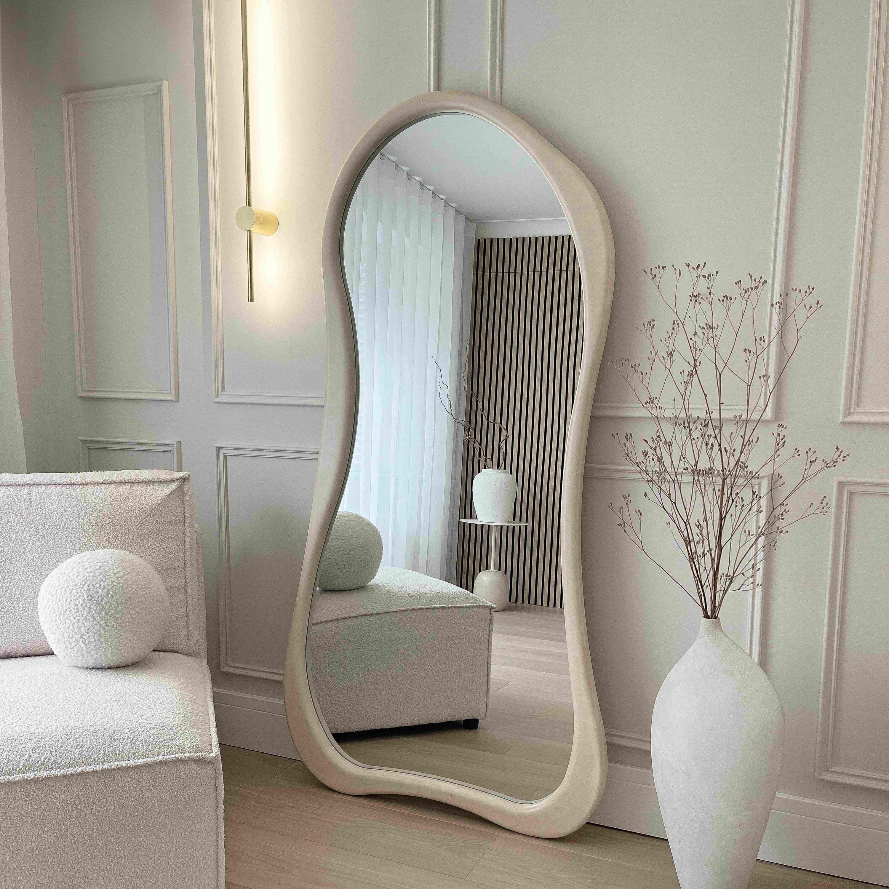 Modern Irregular Wall Mirror from Solid Paulownia Wood
