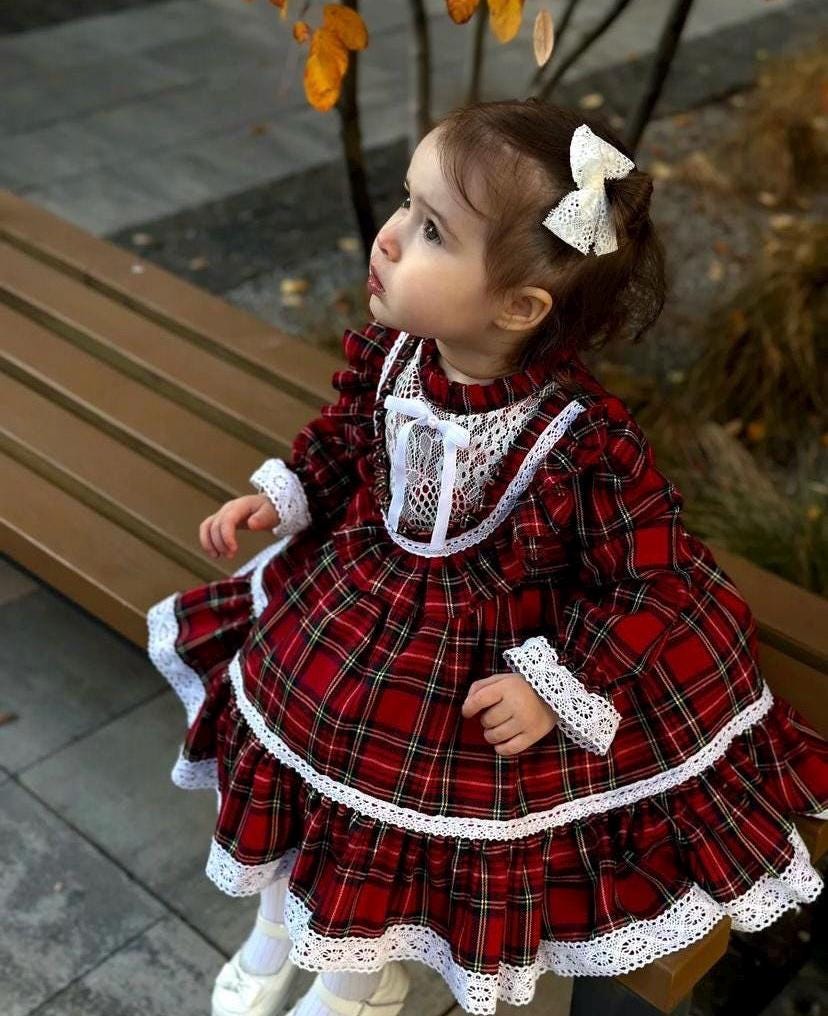 navy blue dress for baby girl Red Baby Girl Dress, Christmas Dress, Xmas Photoshoot Red Check Pattern,  Winter Birthday Baby Dress, Autumn Dress