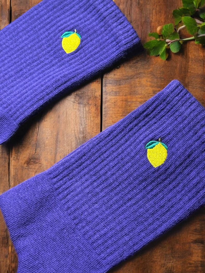 Fruit Socks Set - Embroidery Colorful Sock - Funny Socks - Breathable Durable - Socken - Christmas Gift Lemon