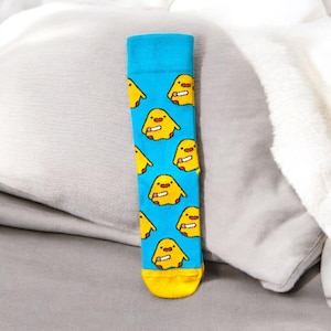 Bright Blue Chick Pattern Socks – Colorful Cartoon Animal Print Cotton Crew Socks for Everyday Style, Unique Gift, Unisex Fashion