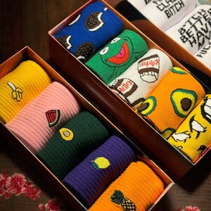 Fruit Socks Set - Embroidery Colorful Sock - Funny Socks - Breathable Durable - Socken - Christmas Gift image 9