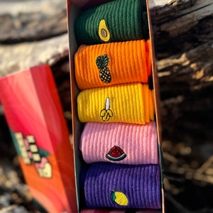 Fruit Socks Set - Embroidery Colorful Sock - Funny Socks - Breathable Durable - Socken - Christmas Gift Socks Box (5pcs)