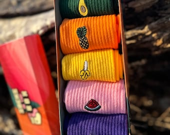 Fruit Socks Set - Embroidery Colorful Sock - Funny Socks - Breathable Durable - Socken - Christmas Gift