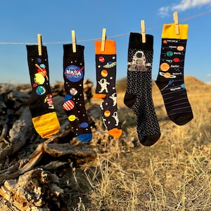 Nasa Space Socks Set - Astronaut Planet Galaxy Designs Themed - Unique Comfortable Breathable  Christmas Gift